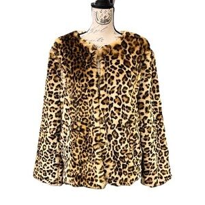 Thalia Sodi‎ Faux Fur Leopard Print Jacket Women's Size Medium Mob Wife Preppy